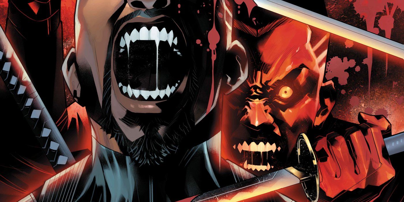 Blade screams as he's behind himself with a sword