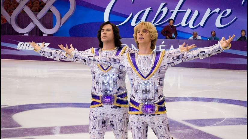 Will Ferrell und Jon Heder auf dem Eis mit ausgestreckten Armen in Blades of Glory