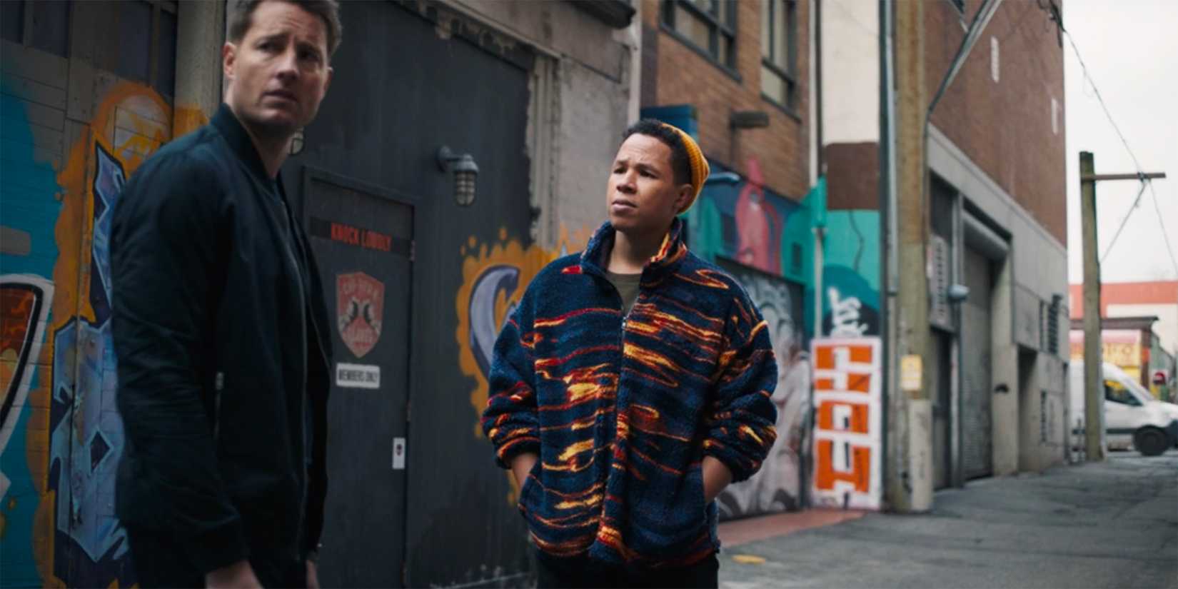 Bobby talking to Colter in the street in Tracker