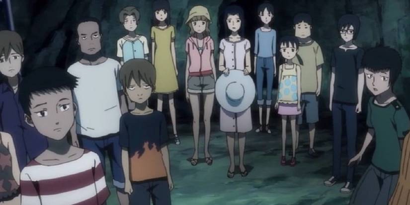 The cast of Bokurano looks puzzled at the camera.