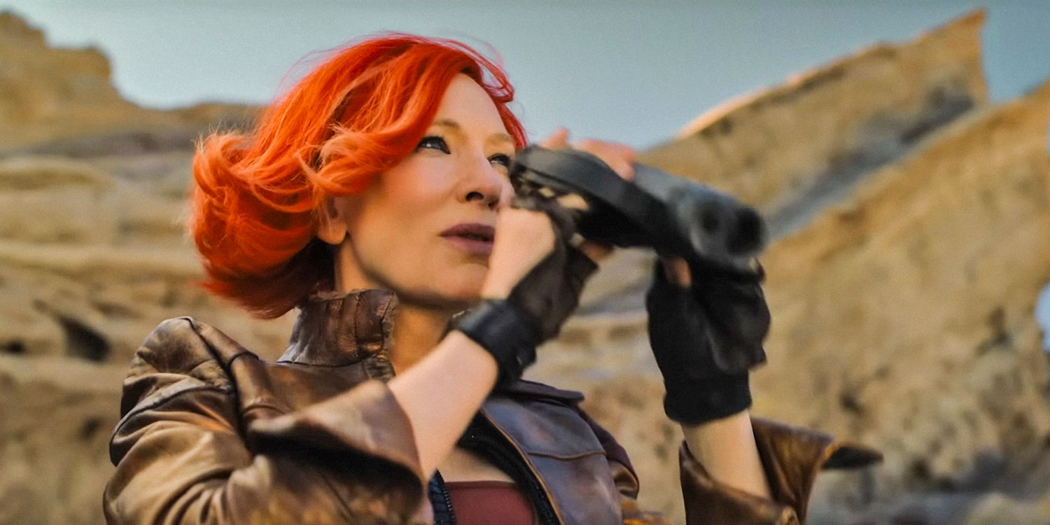 Lilith (Cate Blanchett) using binoculars in Borderlands (2024)