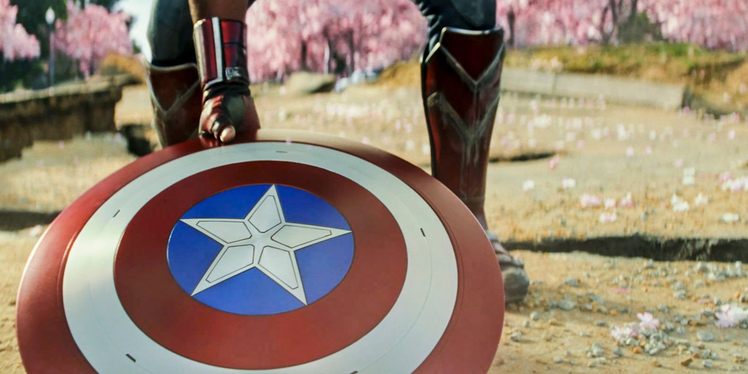 Captain America picking up his shield from the ground in Captain America 4: Brave New World