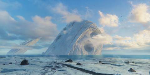 Celestial Tiamut's head dead in the ocean in Eternals