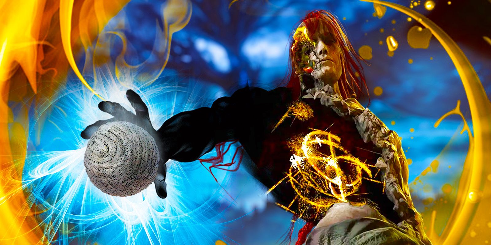 Персонаж из DLC Shadow Of The Erdtree, держащий шарик.