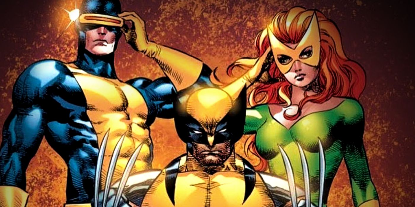 Cyclops, Jean Grey, and a short Wolverine wearing their classic costumes in Marvel's X-Men comics