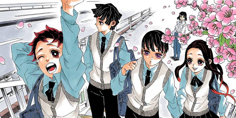 Сумихико Камадо, Ёшитеру Агацума, Каната Камадо и Токо Агацума, потомки Тандзиро и Незуко.