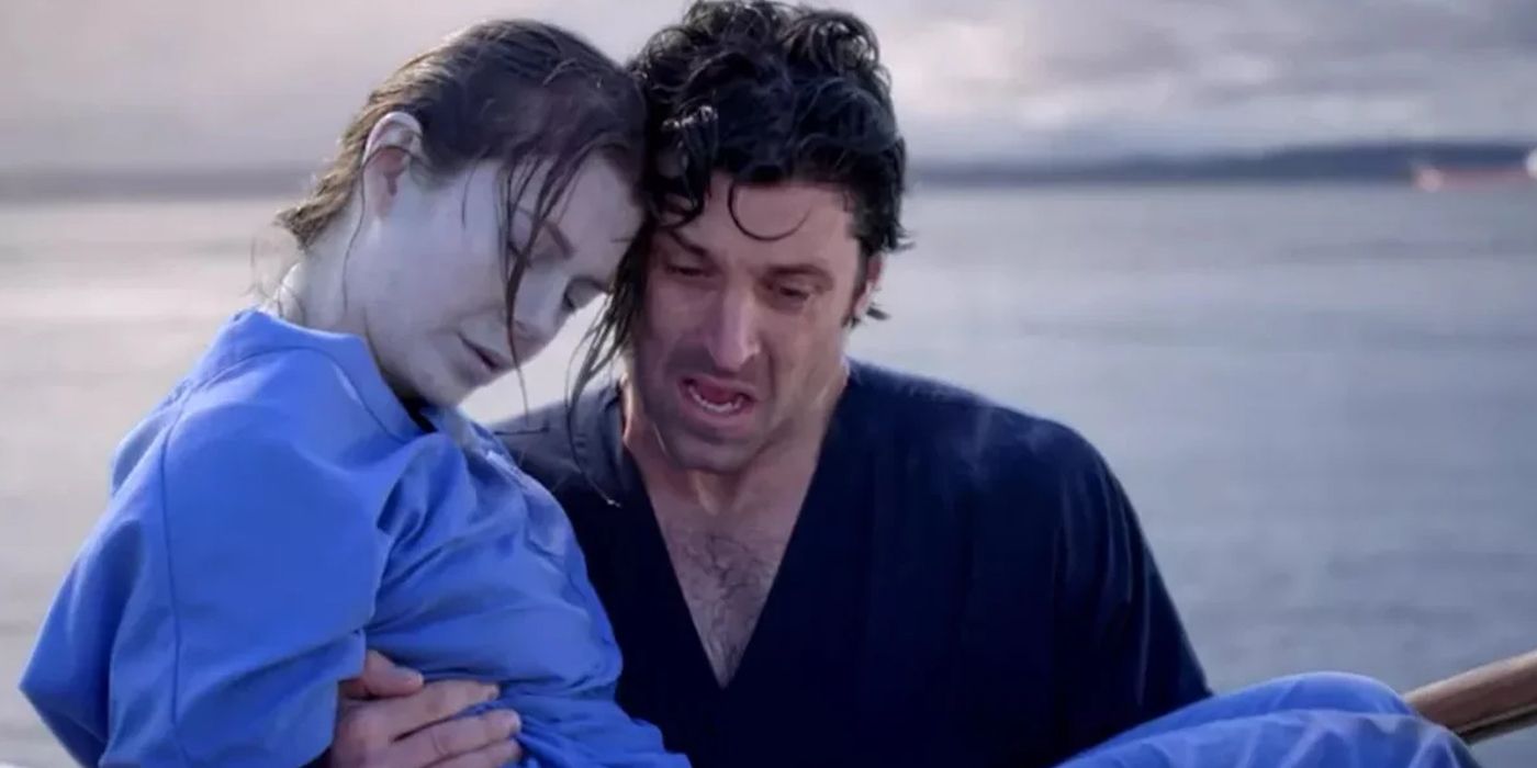 derek saves meredith holding her in his arms in grey's anatomy season 3