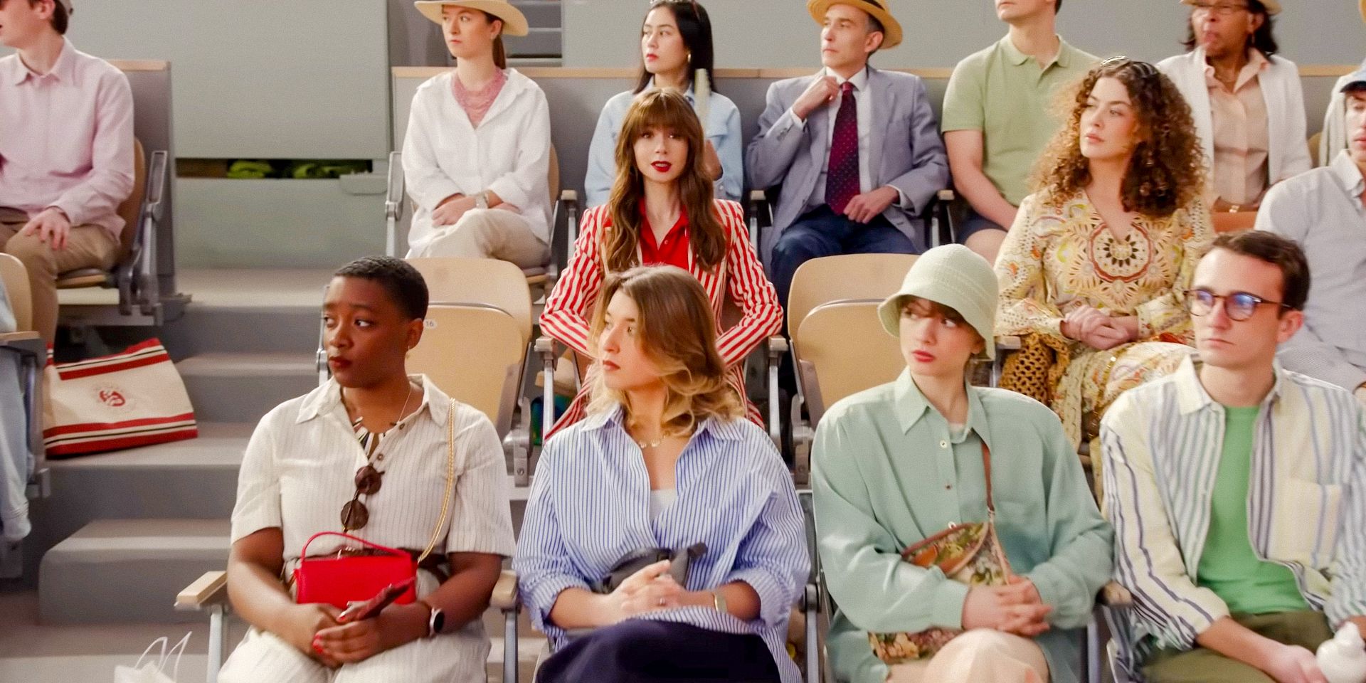 Emily (Lily Collins) among the audience at a tennis match in Emily in Paris season 4