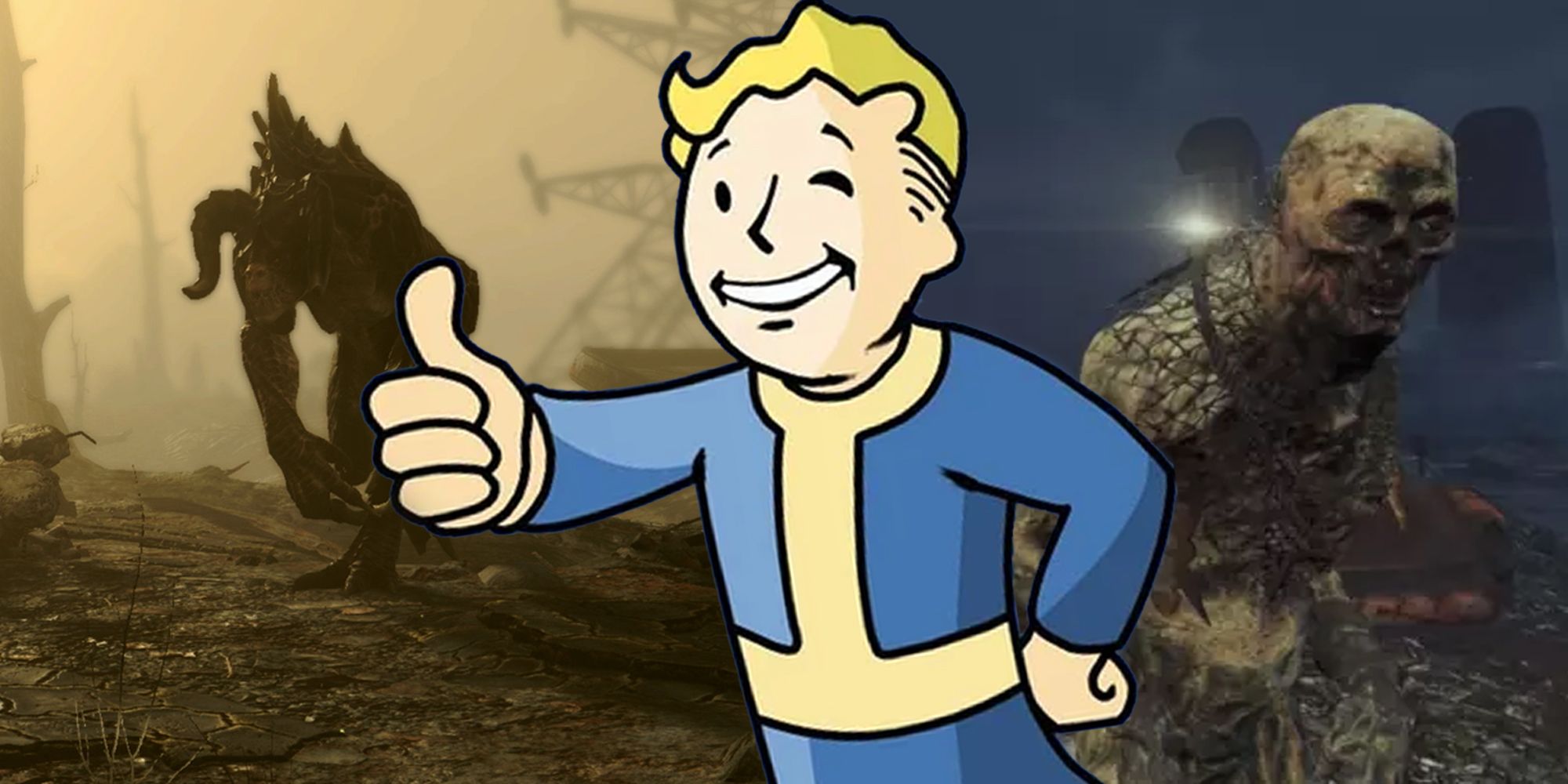 Fallout - Vault boy with Deathclaw and Ghoul