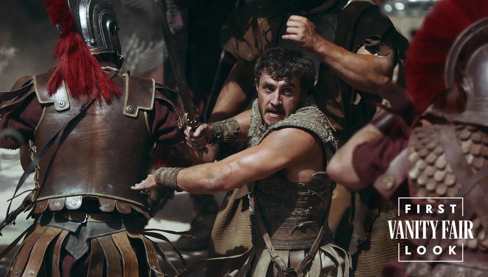 Paul Mescal in una violenta scaramuccia in Gladiator 2