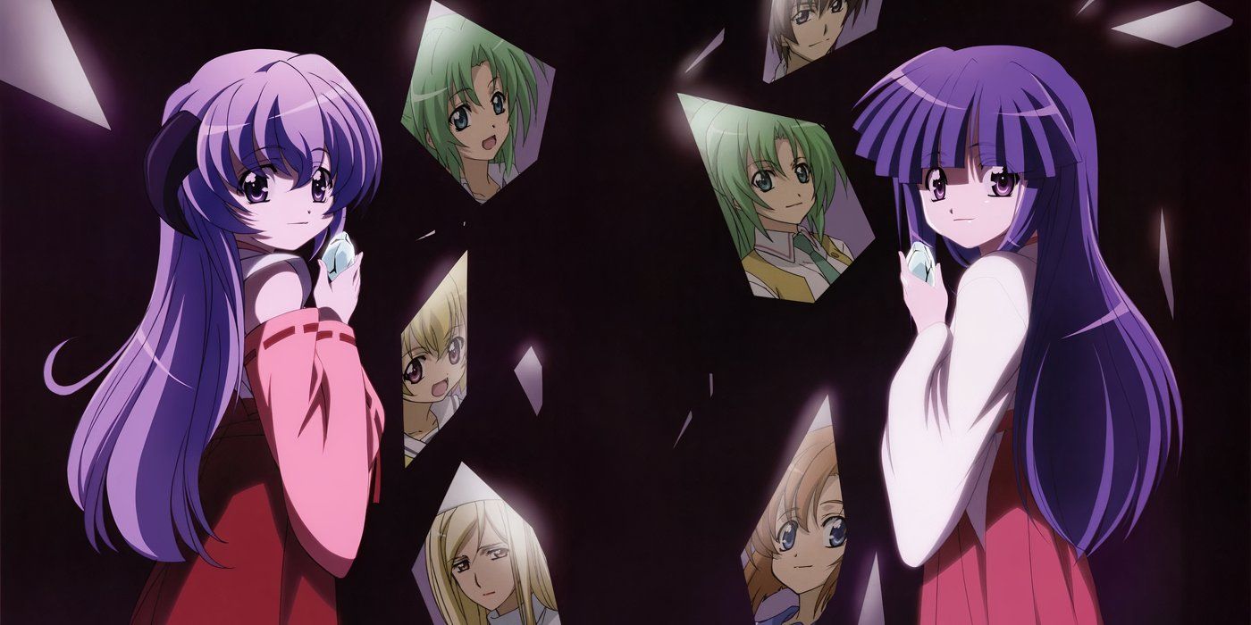 Furude Hanyū e Rika possuem fragmentos do mundo enquanto o resto do elenco: Sonozaki Shon, Hōjō Satoko, Takano Miyo, Maebara Keiichi, Sonozaki Mion e Ryūgū Rena são mostrados através deles em Higurashi no Naku Koro Ni