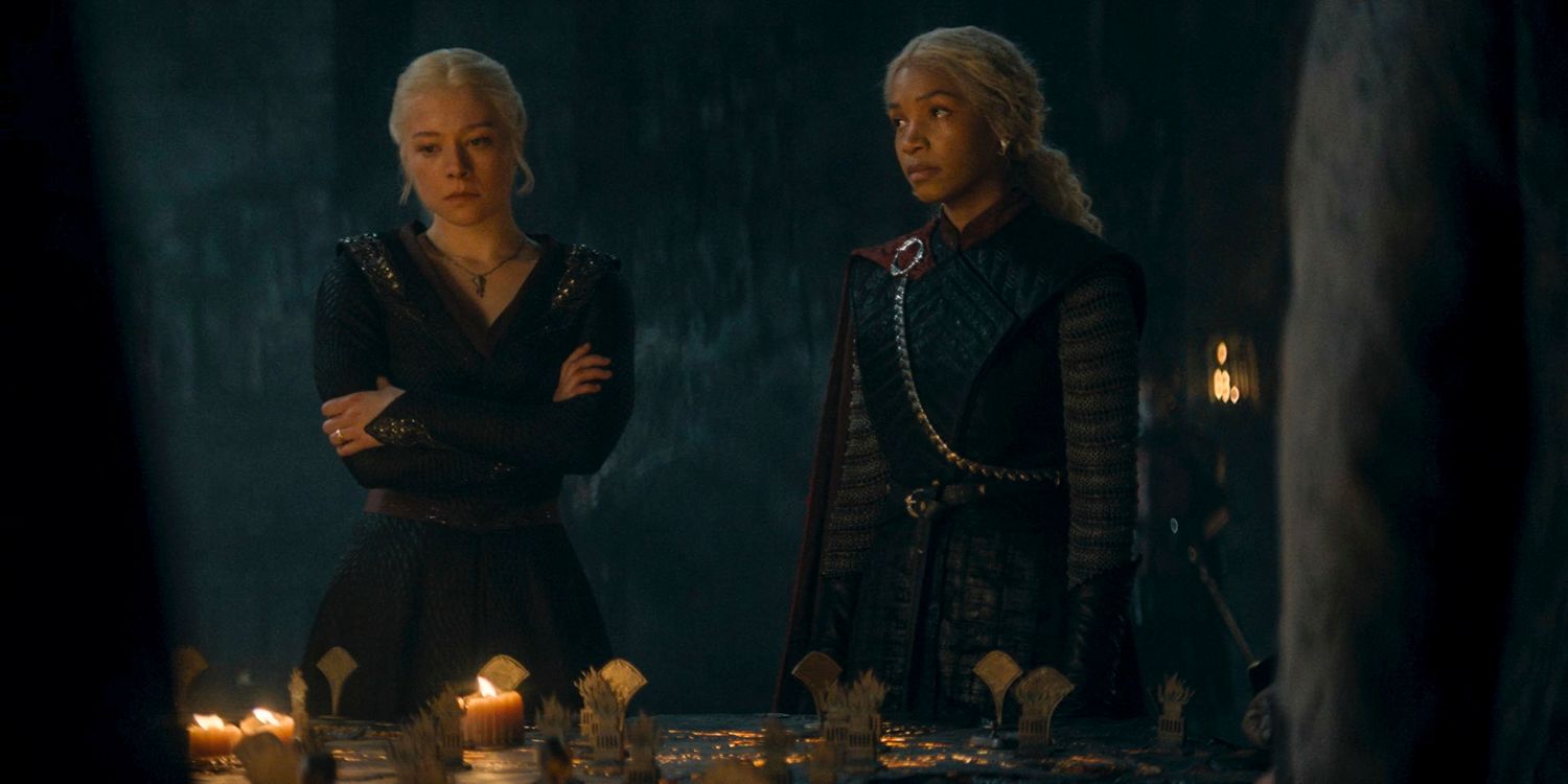 Rhaenyra (Emma D'Arcy) and Baela Targaryen (Bethany Antonia) at the Painted Table in House of the Dragon season 2 episode 3