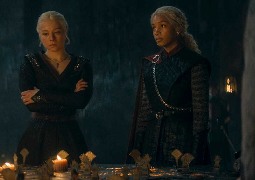 Rhaenyra (Emma D'Arcy) and Baela Targaryen (Bethany Antonia) at the Painted Table in House of the Dragon season 2 episode 3