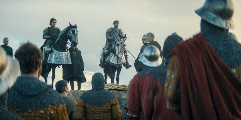 Ser Gwayne Hightower (Freddie Fox) and Ser Criston Cole (Fabien Frankel) reclaiming Rook's Rest in House of the Dragon season 2 episode 4