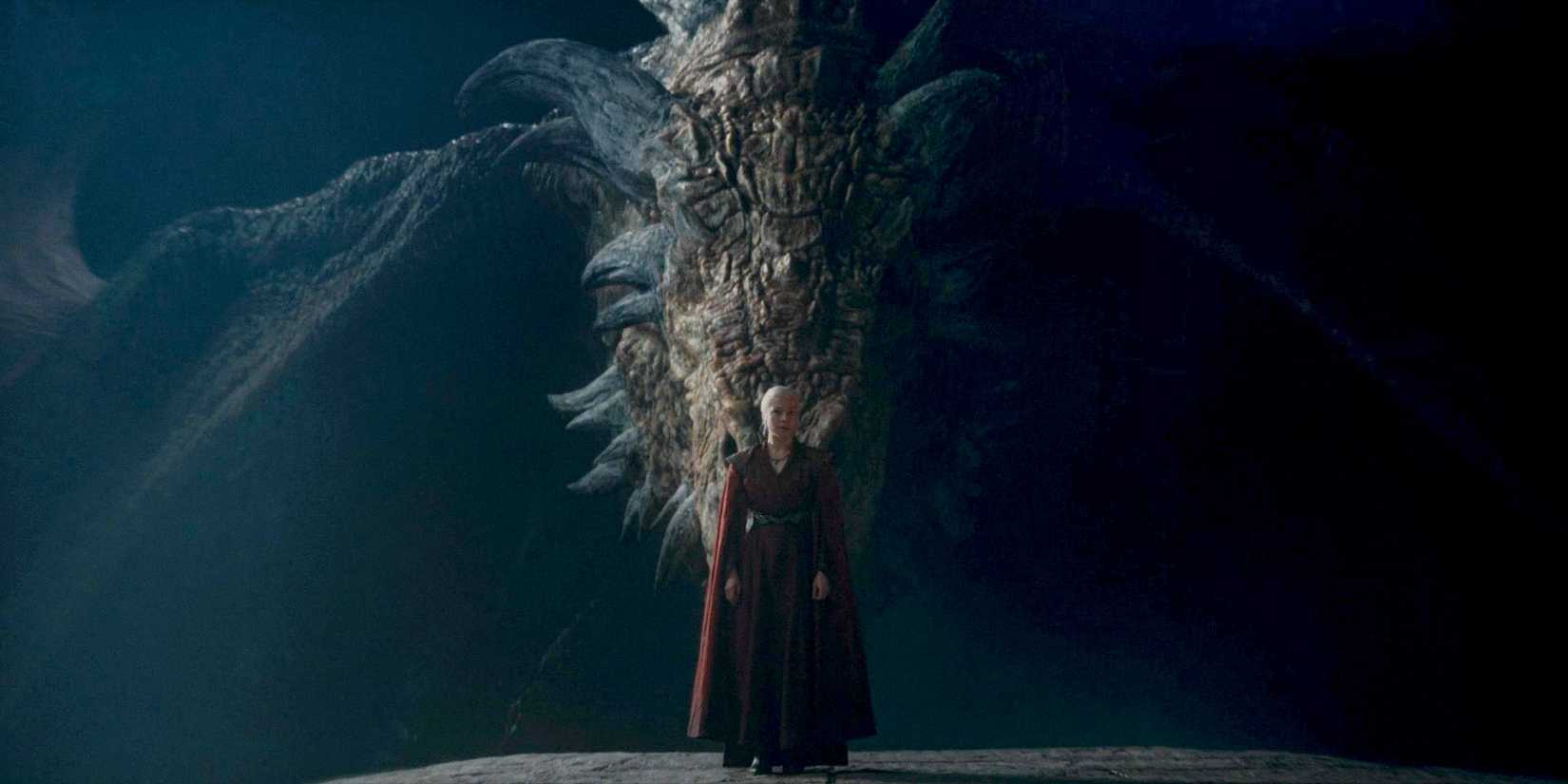 Rhaenyra Targaryenwith Vermithor behind her in House of the Dragon Season 2 Episode 7