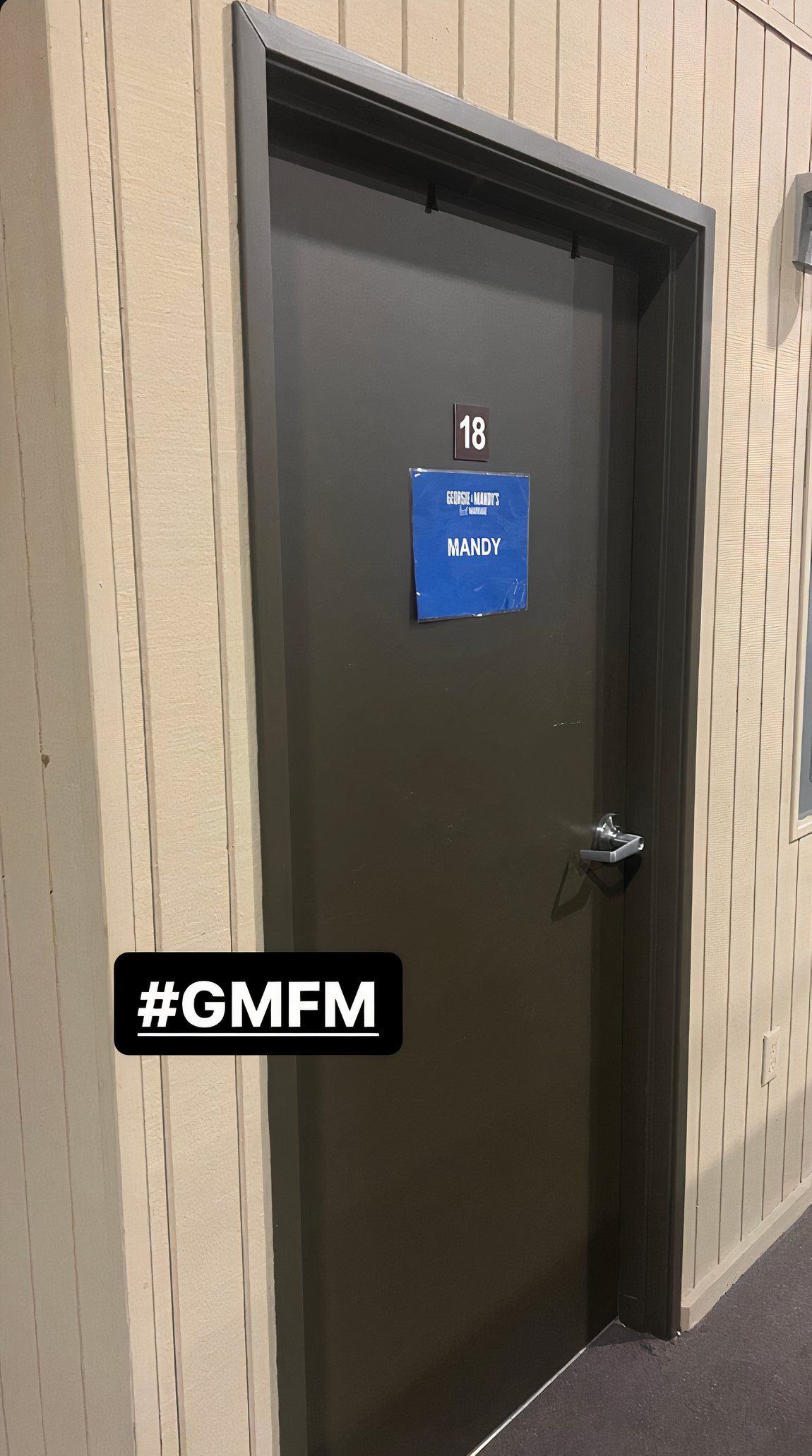 An Instagram story of Emily Osment's dressing room door on the Georgie & Mandy's First Marriage set