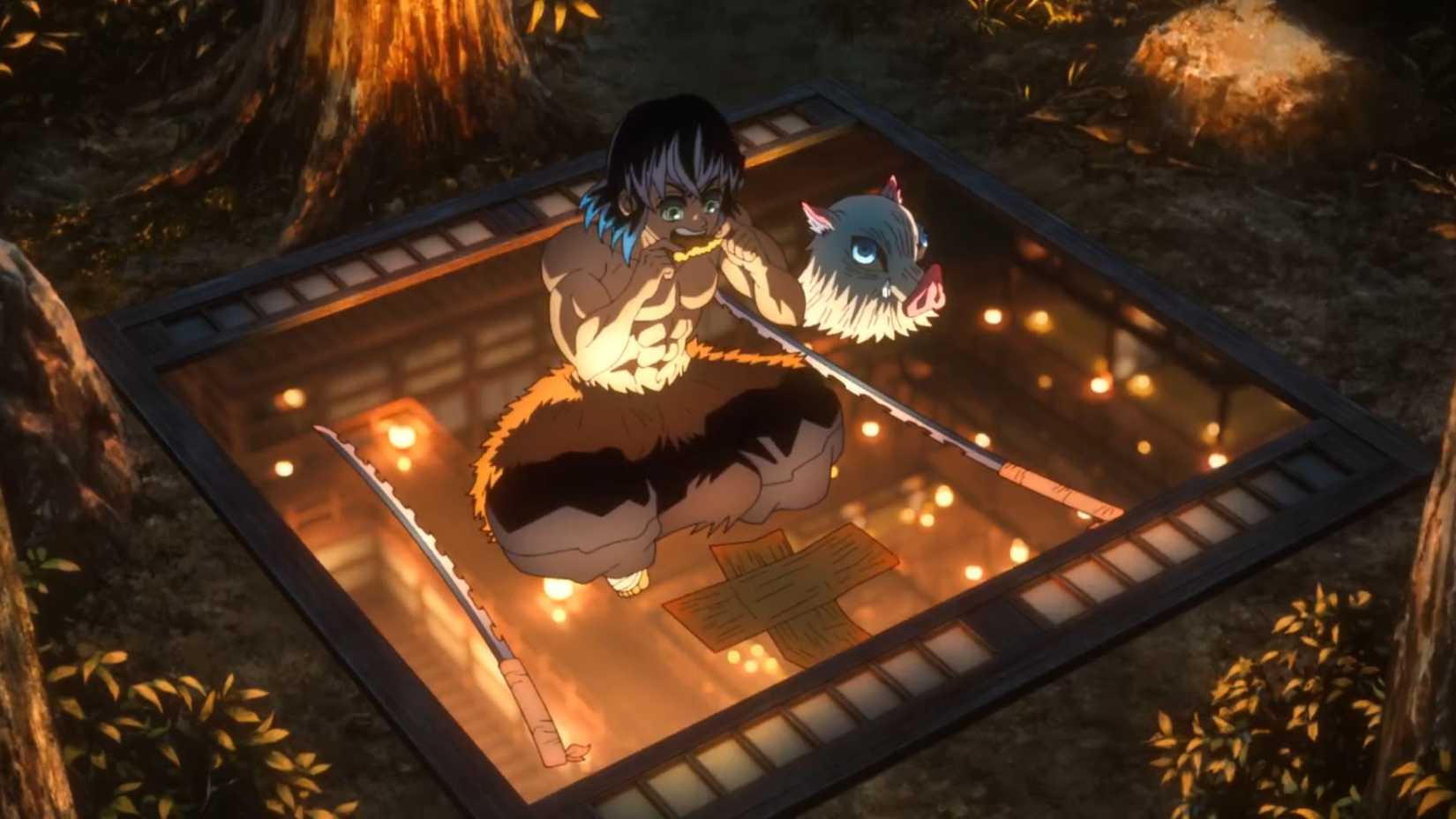 Inosuke chegando em Infinity Castle
