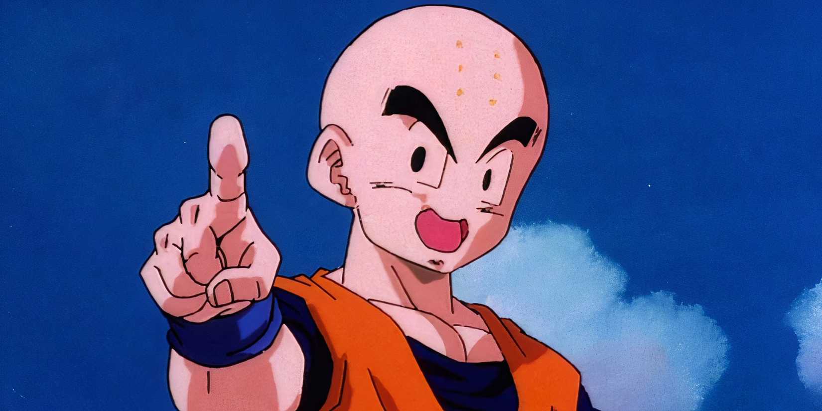 Krillin in Dragon Ball pointing his finger.
