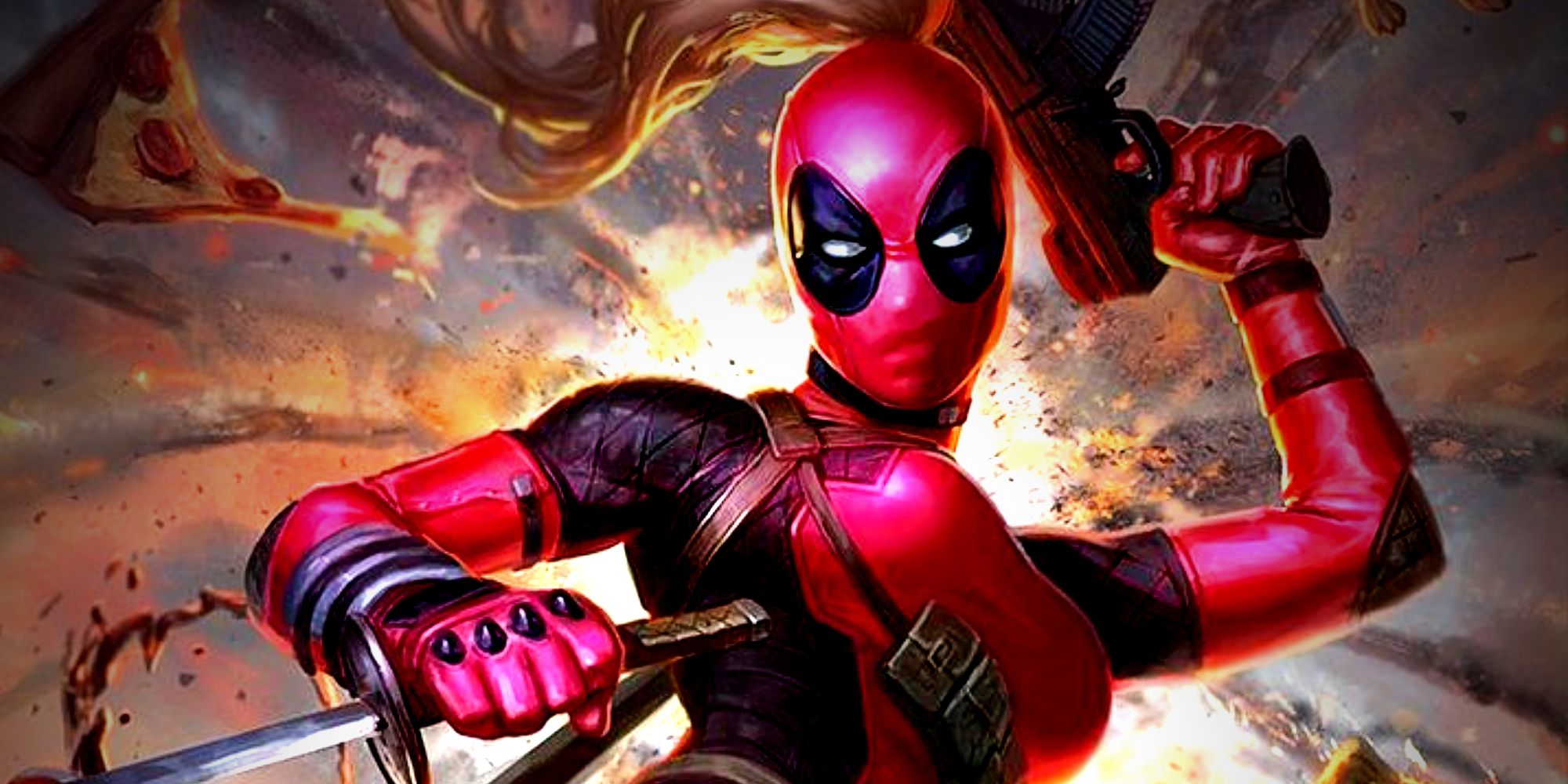 Lady Deadpool wielding a sword and a gun in Marvel Comics art