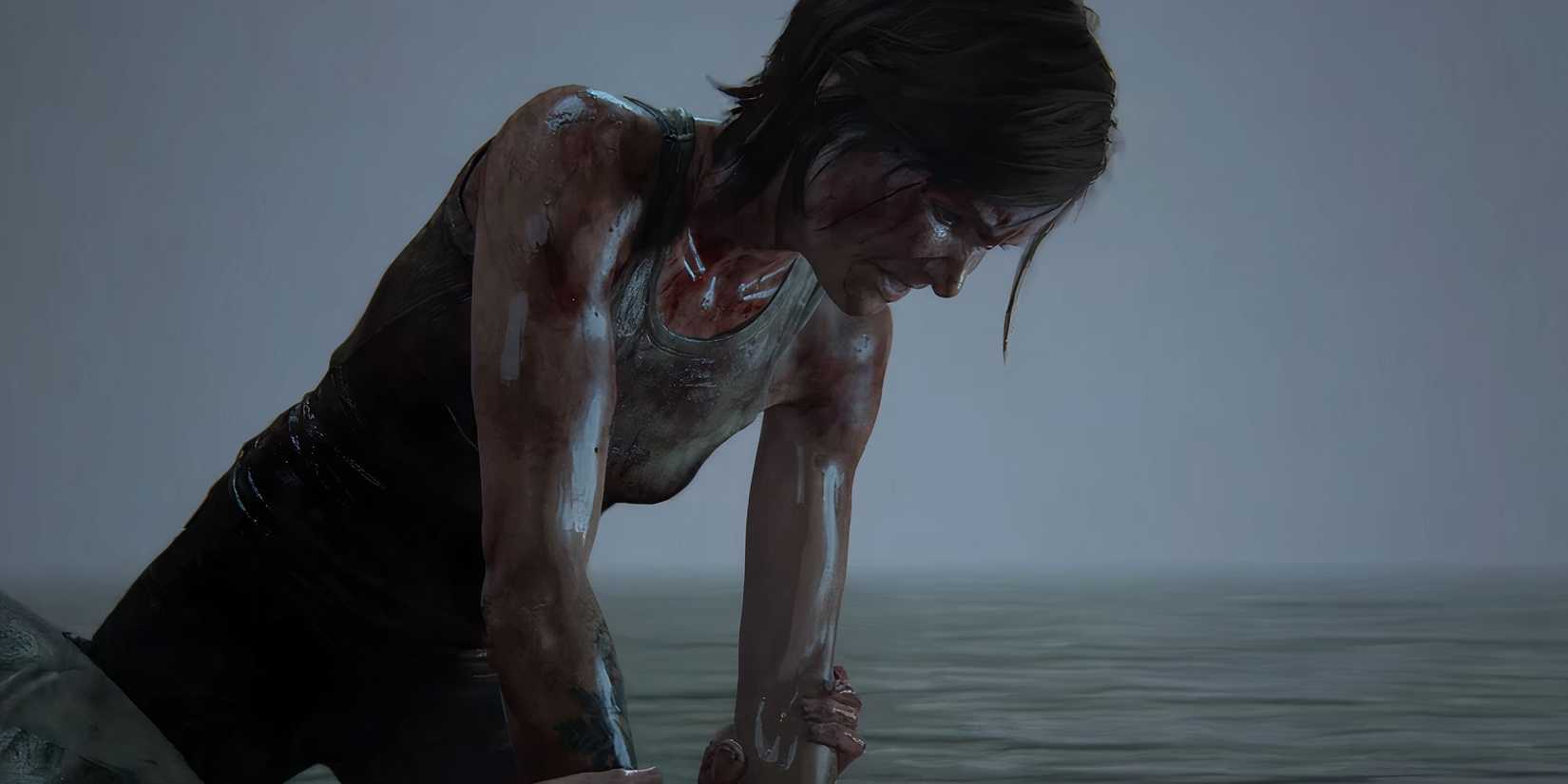 Ellie in the water in the Last of Us Part 2 ending.