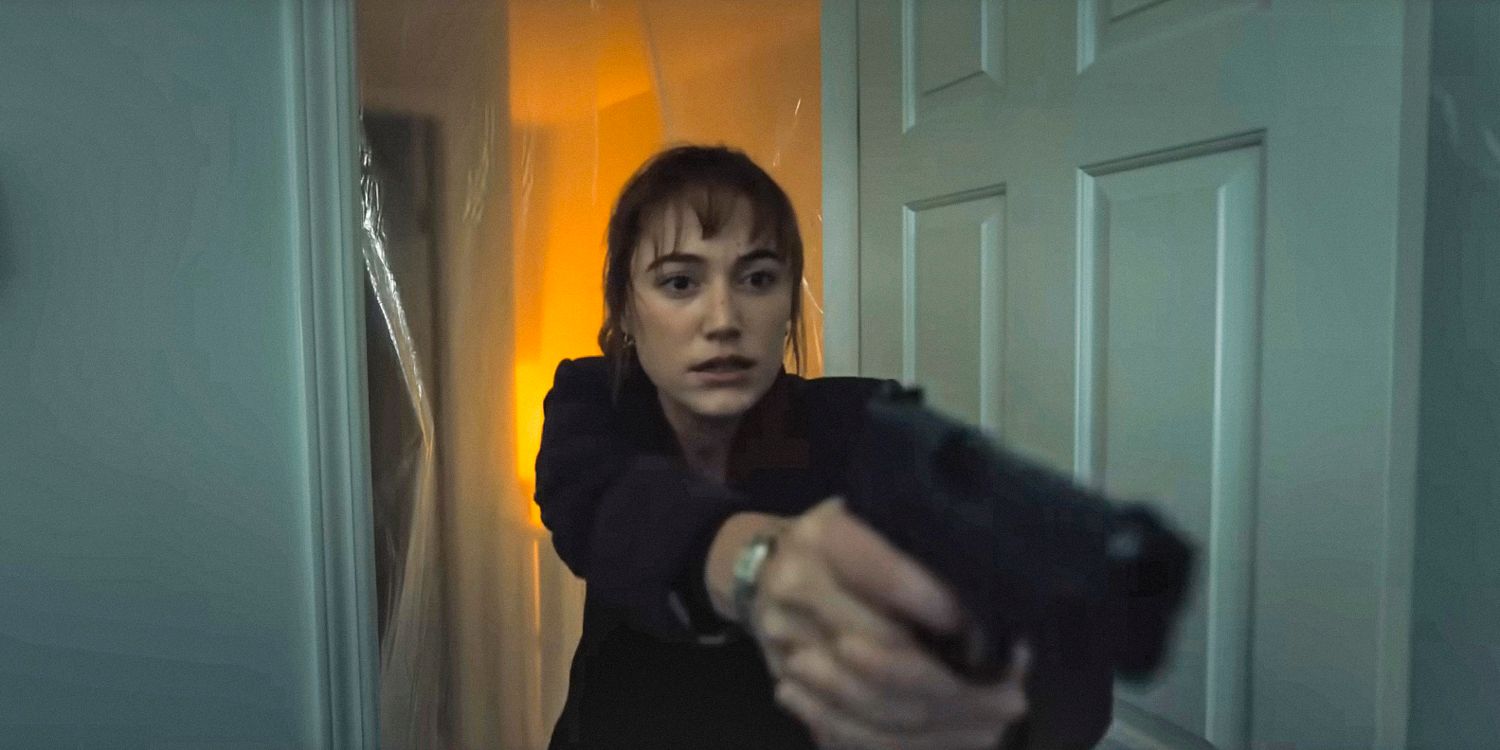 Maika Monroe Pointing a Gun in Longlegs