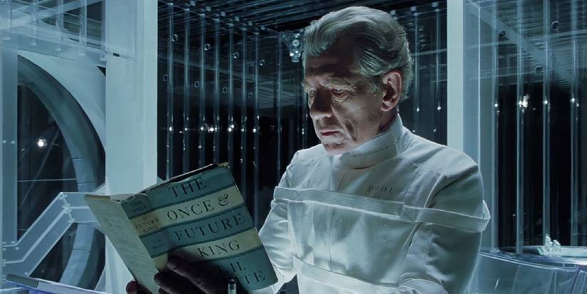 Magneto reading in his plastic prison in X2 X-Men United