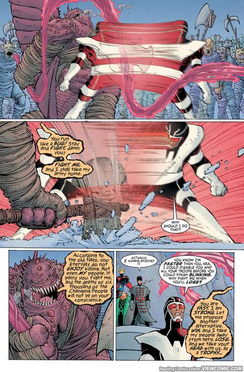 Makkari the Eternal runs in a blue around Kra. 