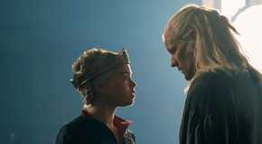 Milly Alcock as Young Rhaenyra and Matt Smith as Daemon Targaryen looking into each others' eyes in House of the Dragon season 2 episode 4