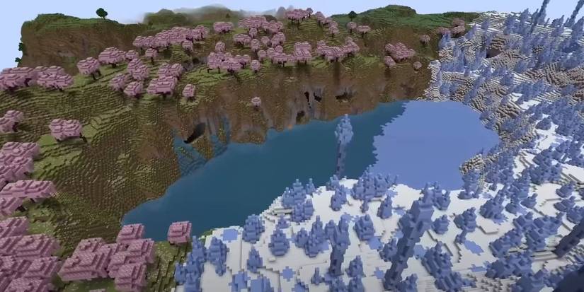 22 Best Minecraft Seeds For Cherry Blossom 4 Minecraft Frozen Lake of Cherries Seed.
