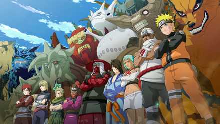 Promo art from Naruto Ninja Storm 3 game shows Every Tailed Beasts towering above their Jinchuriki, including Naruto, Gaara, Killer B, and the rest.