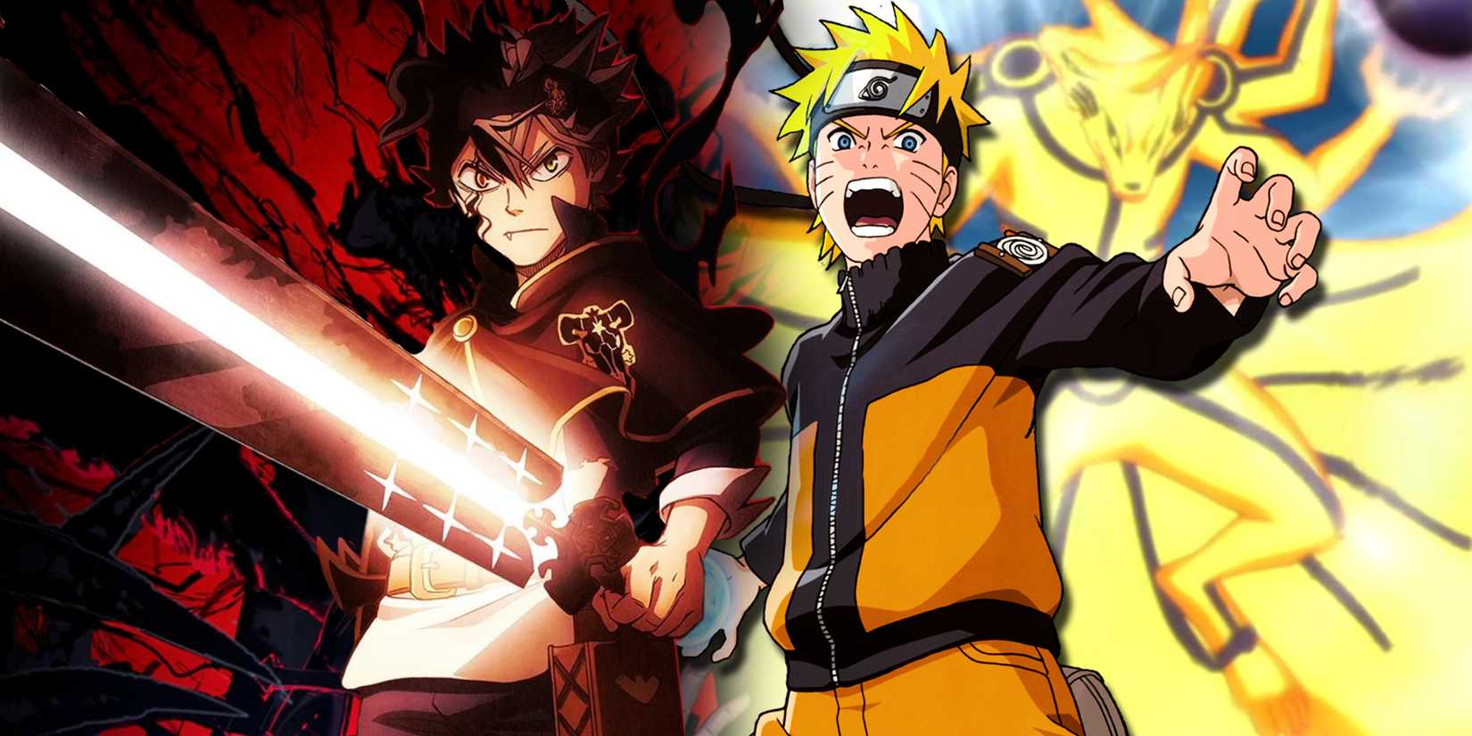 Naruto with Kurama behind him alongside Asta from Black Clover