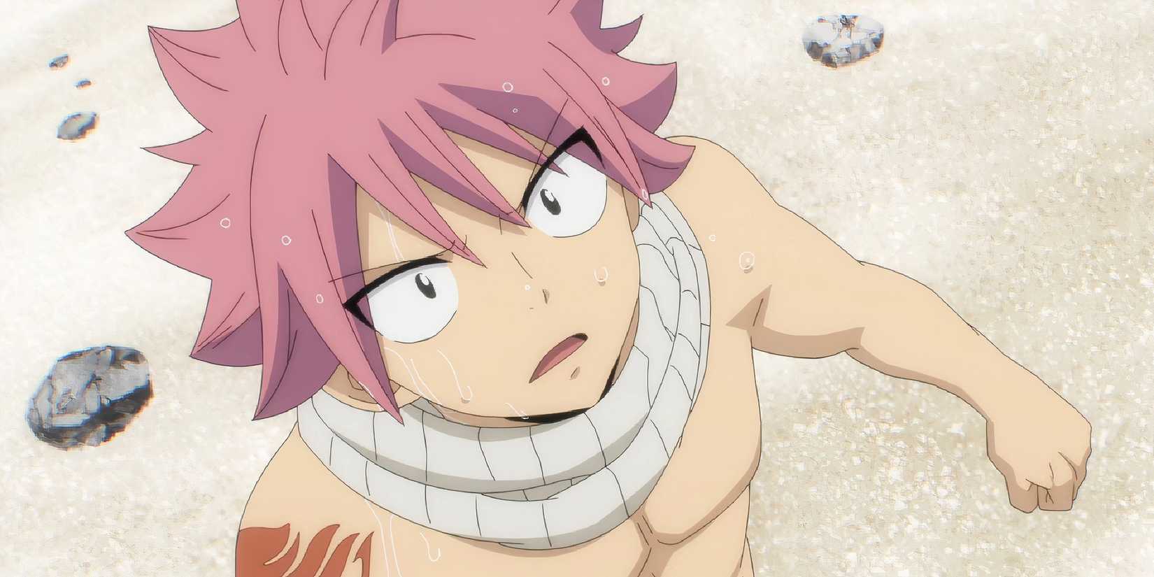 natsu looking up shocked in fairy tail 100 years quest