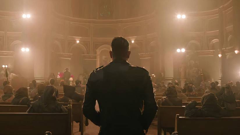 Negan seen from the back as he walks into a church in The Walking Dead Dead City season 2 trailer