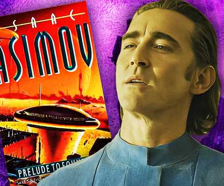 Кастомное изображение Ли Пайса в роли Брэда Дэй и обложка книги "Прелюдия к Фундации" Исака Азимова