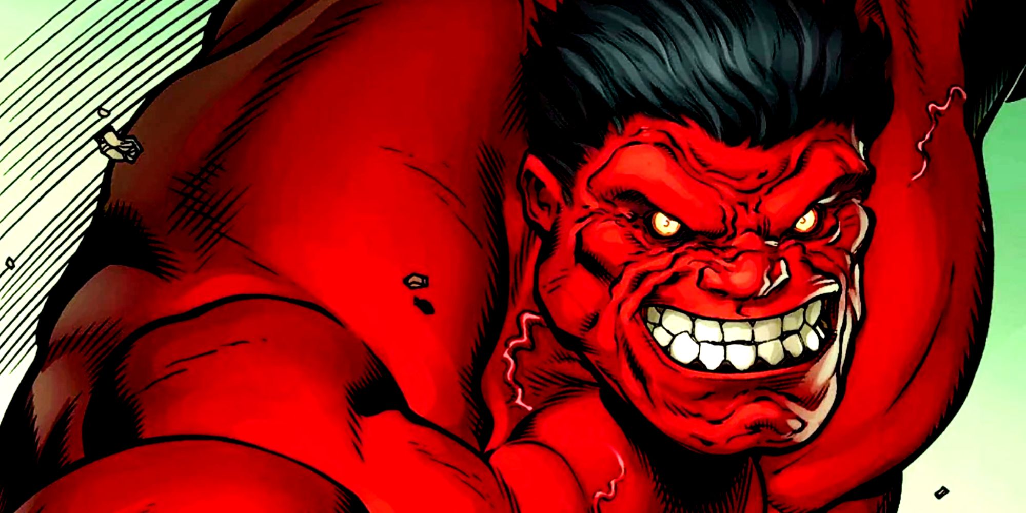 Red Hulk grinning in Marvel Comics