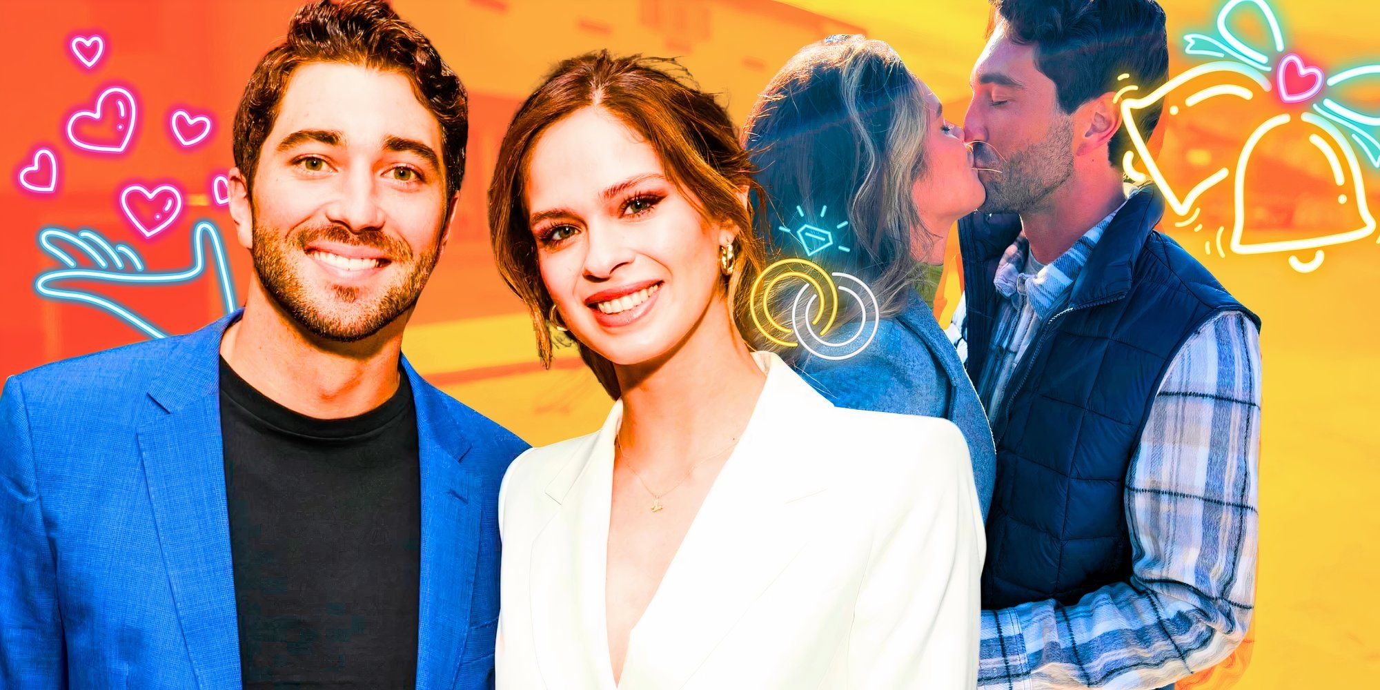 The bachelor montage of Joey and Kelsey posing and kissing