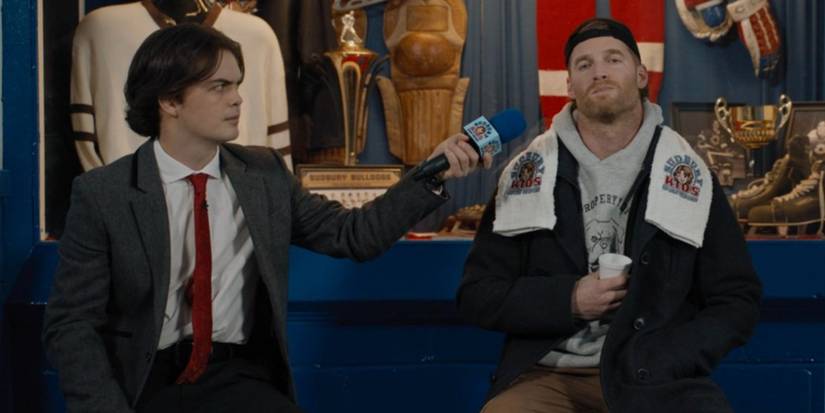 Jory Jordan and Shoresy doing an interview from Shoresy