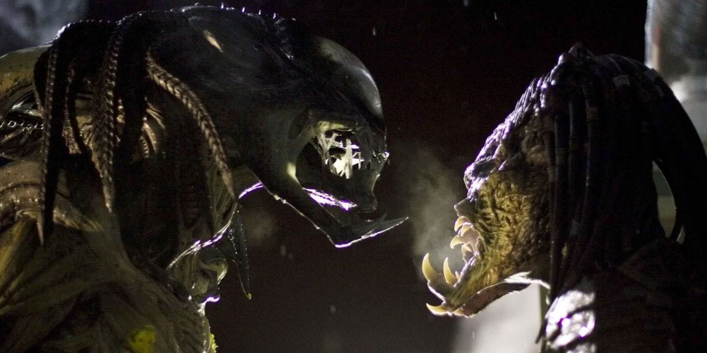 A showdown between Predator Wolf and Predalien in Aliens vs. Predator: Requiem