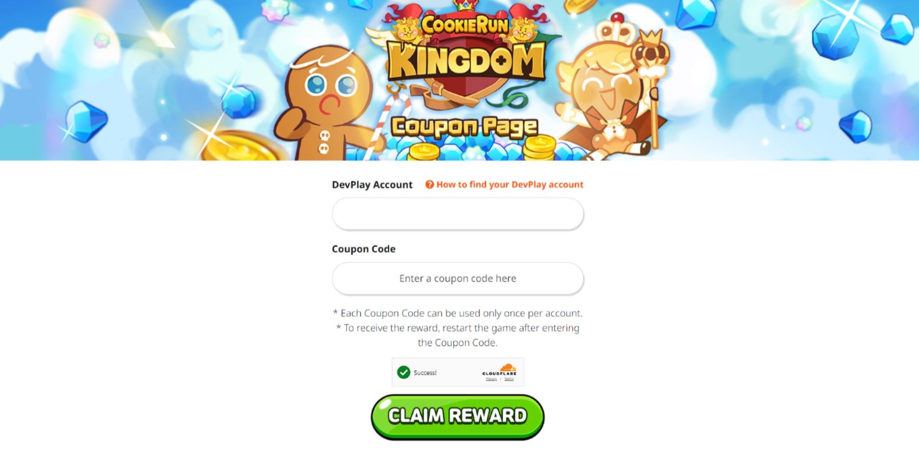 Pagina dei coupon su Cookie Run Kingdom