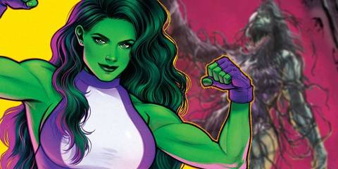 Comic book art: She-Hulk Flexing in Front of Her Zombiote Form