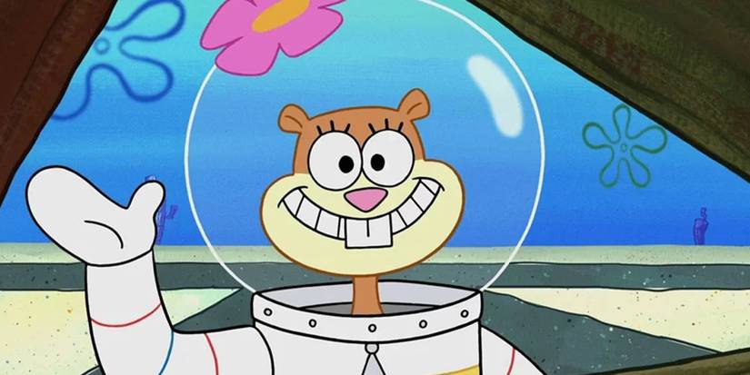 Sandy smiling and waiving in SpongeBob SquarePants.