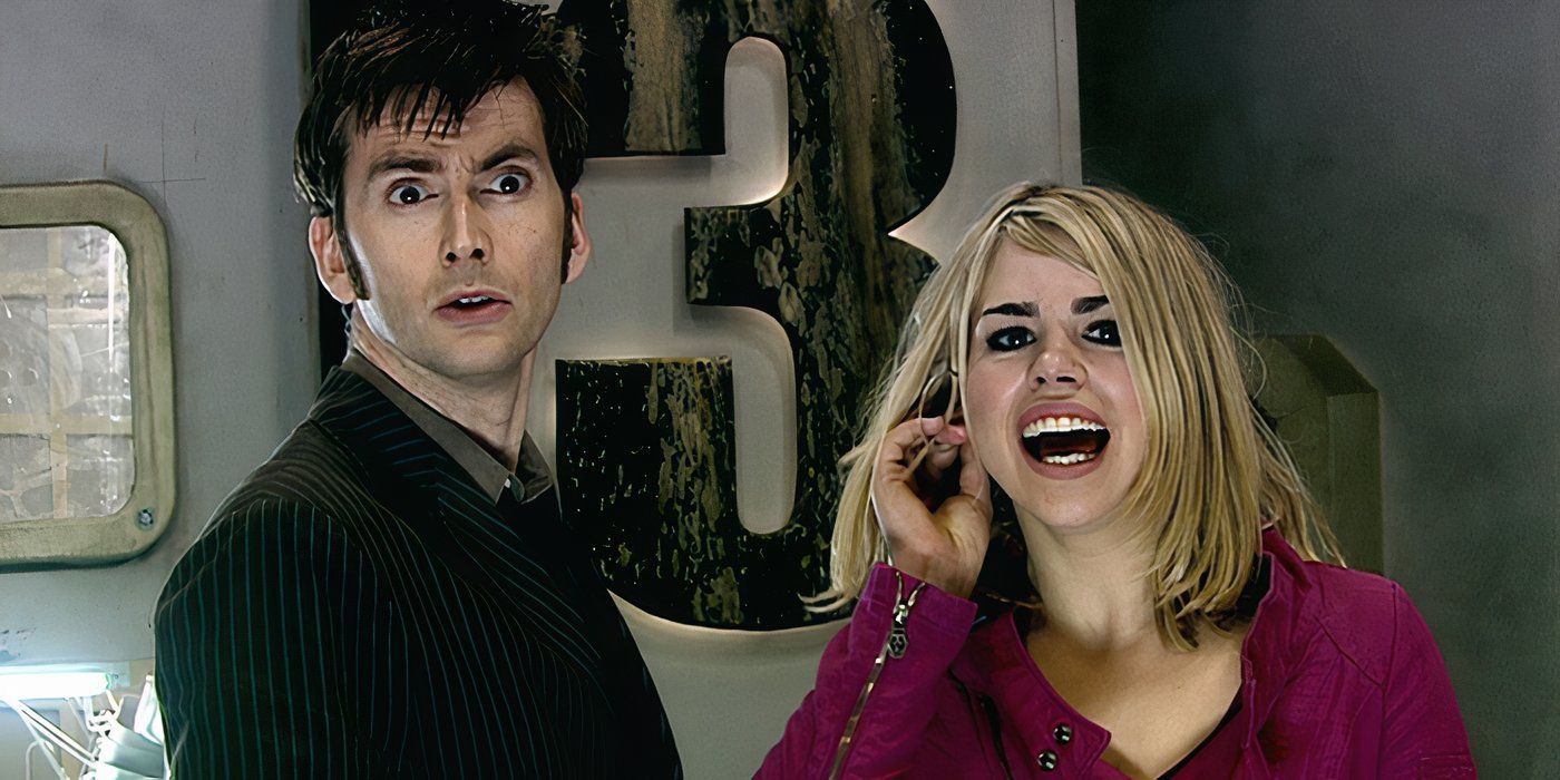 The Doctor and Rose look surprised in Doctor Who