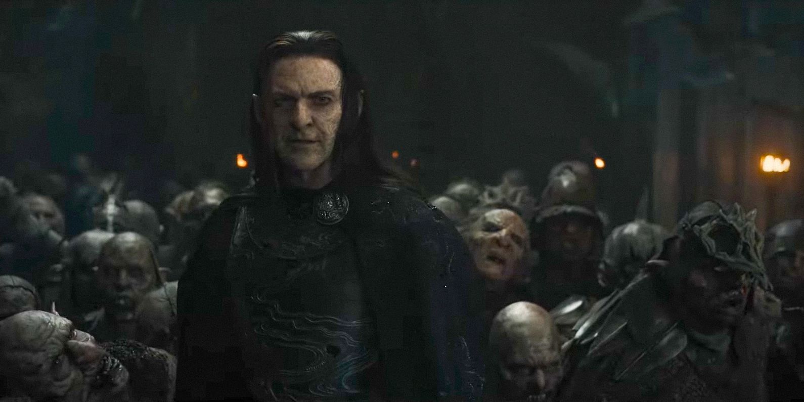 Adar (Sam Hazeldine) with an army of orcs behind him in The Lord of the Rings: The Rings of Power Season 2