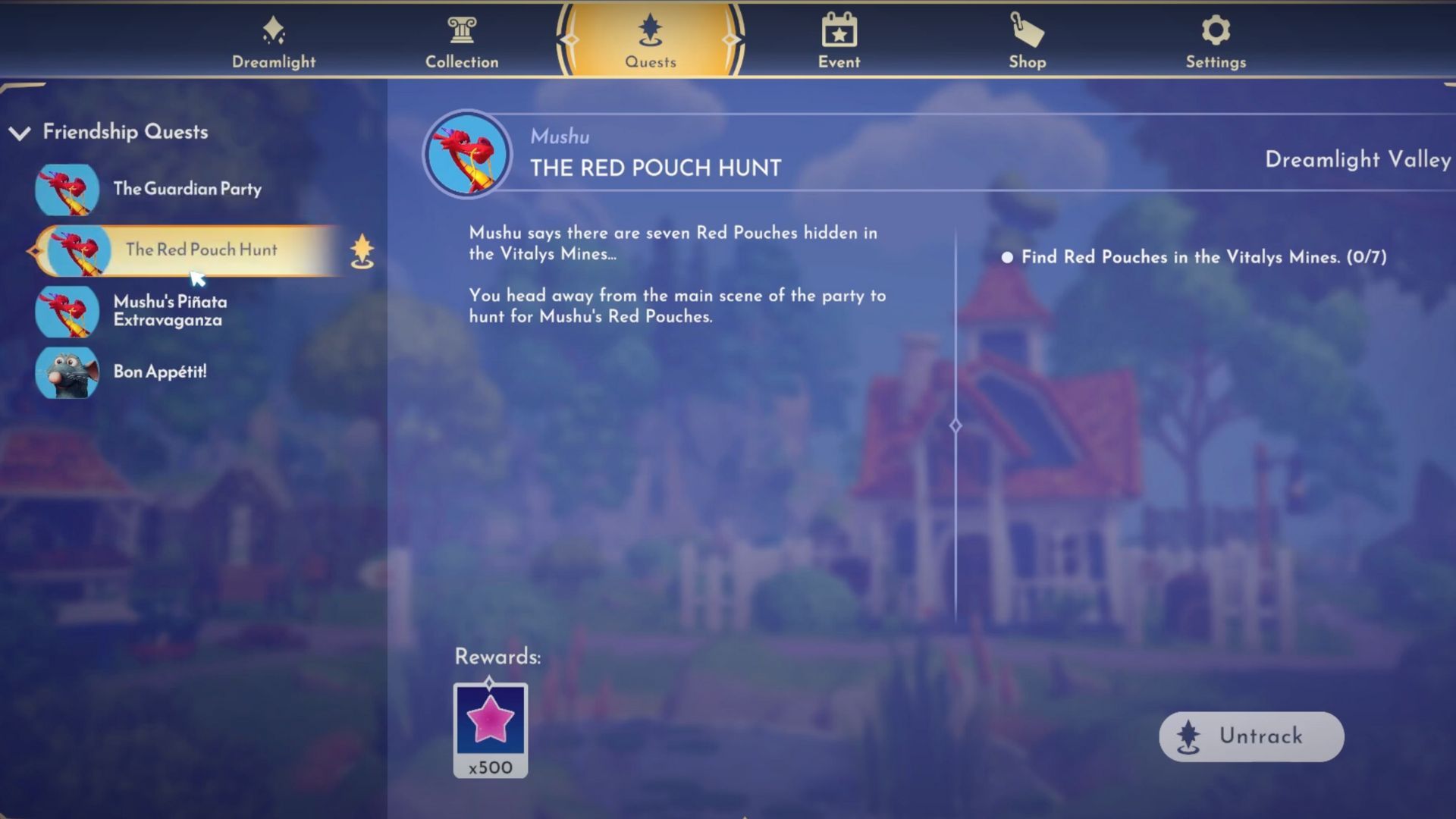 A missão Red Pouch Hunt no Disney Dreamlight Valley