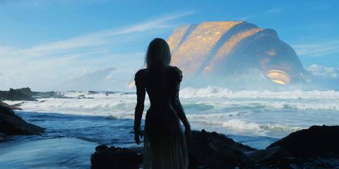 Thena watching Tiamut's emergence in Eternals