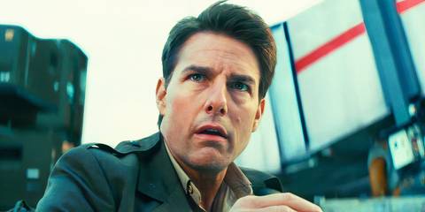 Tom Cruise looking surprised as Cage in Edge of Tomorrow