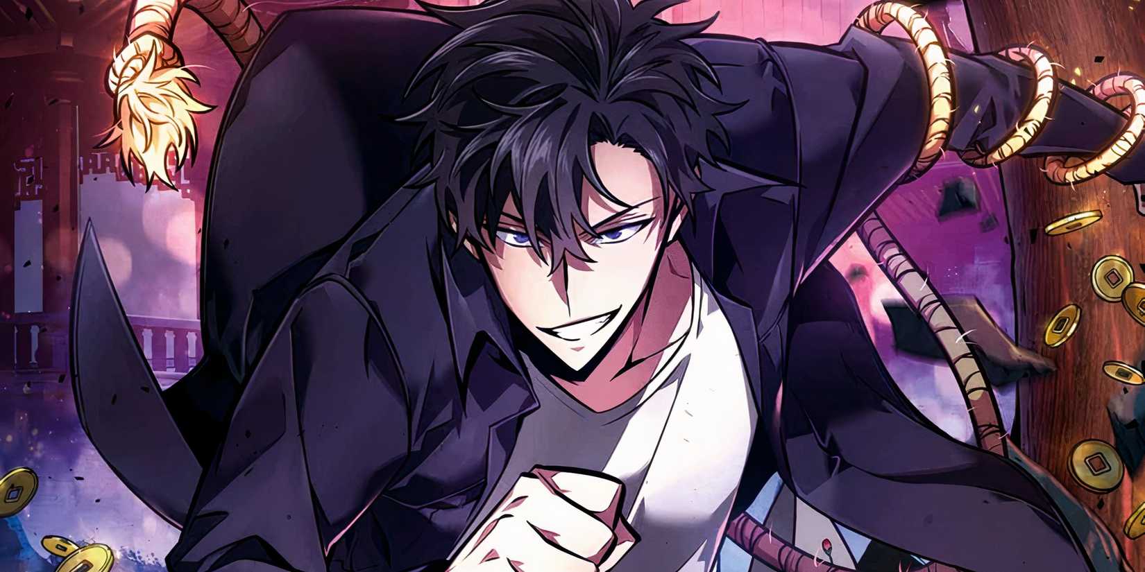 jooheon from tomb raider king smiling and charging forward