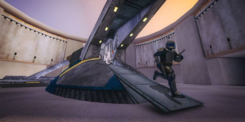 Jango Fett leaving his ship in Star Wars: Bounty Hunter
