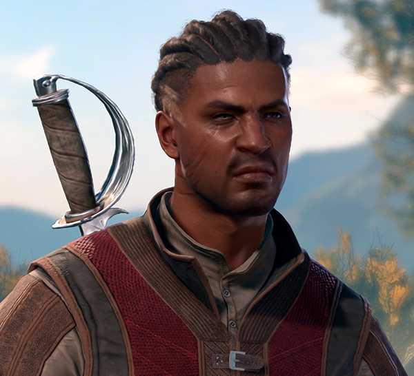 Warlock Origin character Wyll scowling in the character select screen in Baldur's Gate 3.