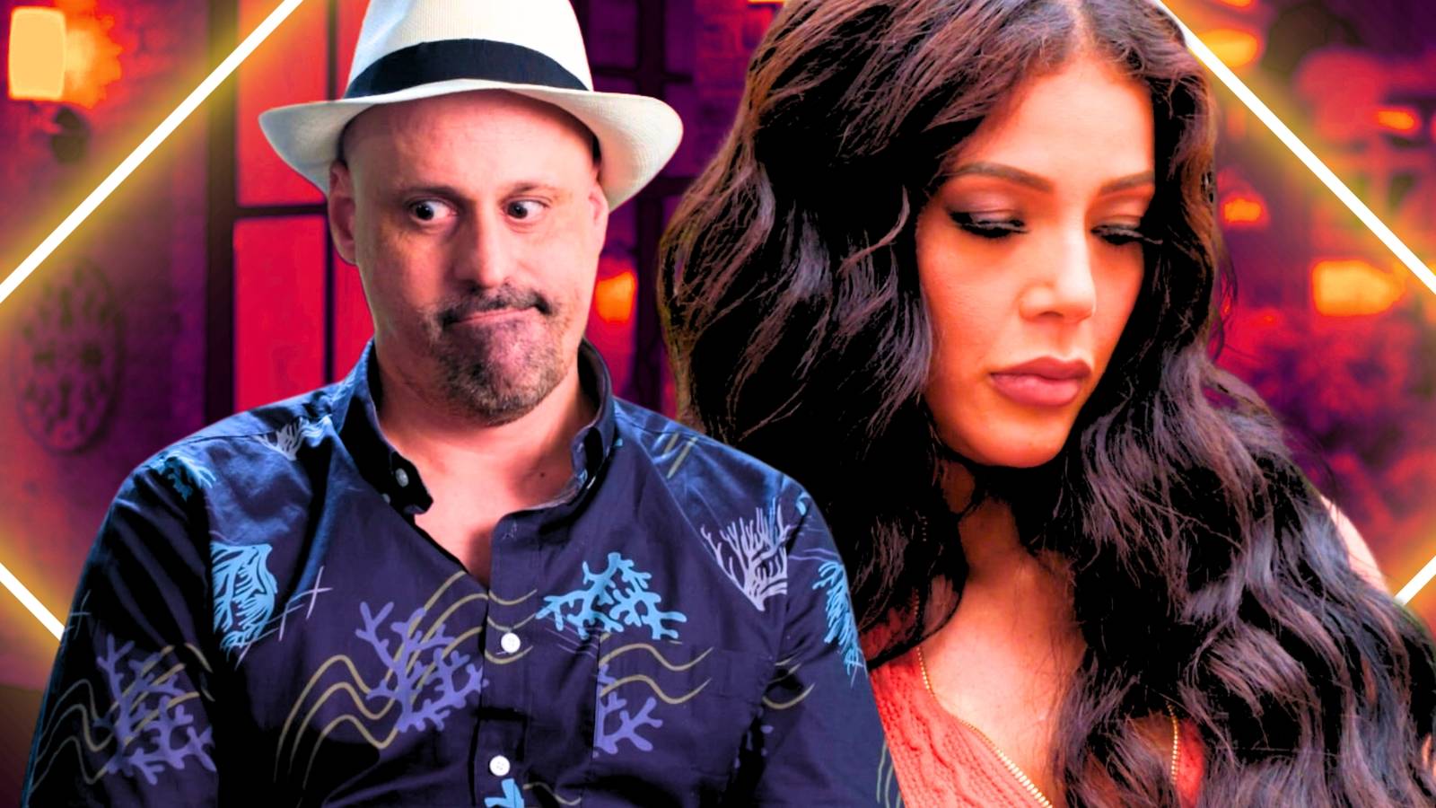 90 Day Fiance's Gino and Jasmine in side by side images looking different directions.